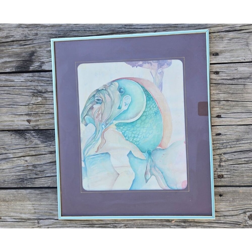 Ocean Mer Creature Surrealist Artwork Framed Fish Human Fusion Graphic Design